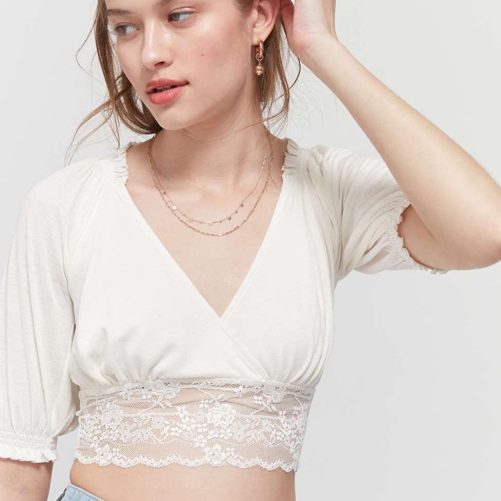 UO Surplice Top with Lace Detail in Green
